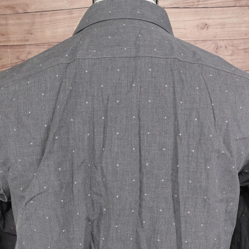 Banana Republic Shirt Mens M Gray Geometric Button-Up Non-Iron Standard Fit